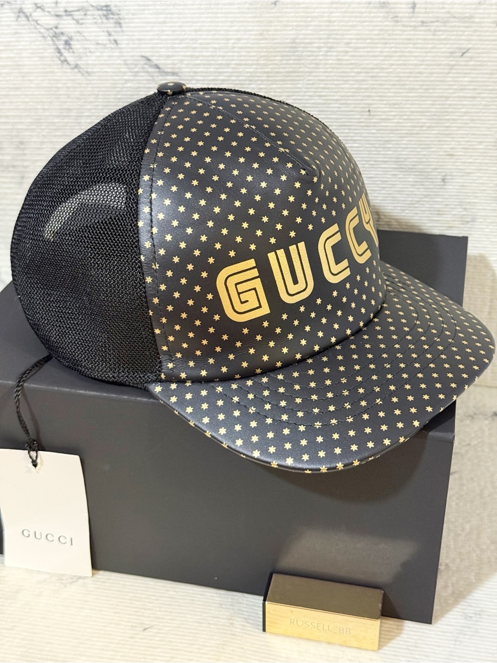 GUCCI x SEGA Black Lambskin Leather Star GUCCY Mesh Baseball Cap Hat (L: 59 cm) - Picture 4 of 16